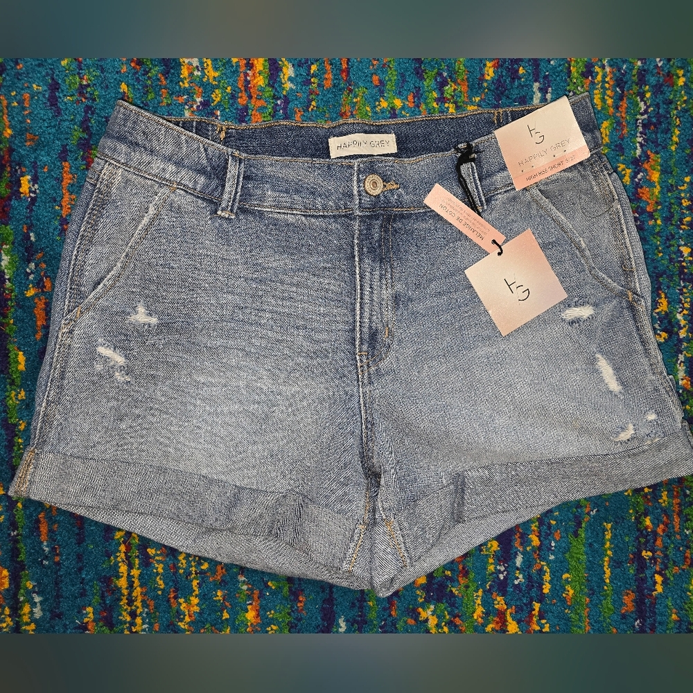 NWT Happily Grey High Rise Cut‎ Off Denim Shorts Size 27/5